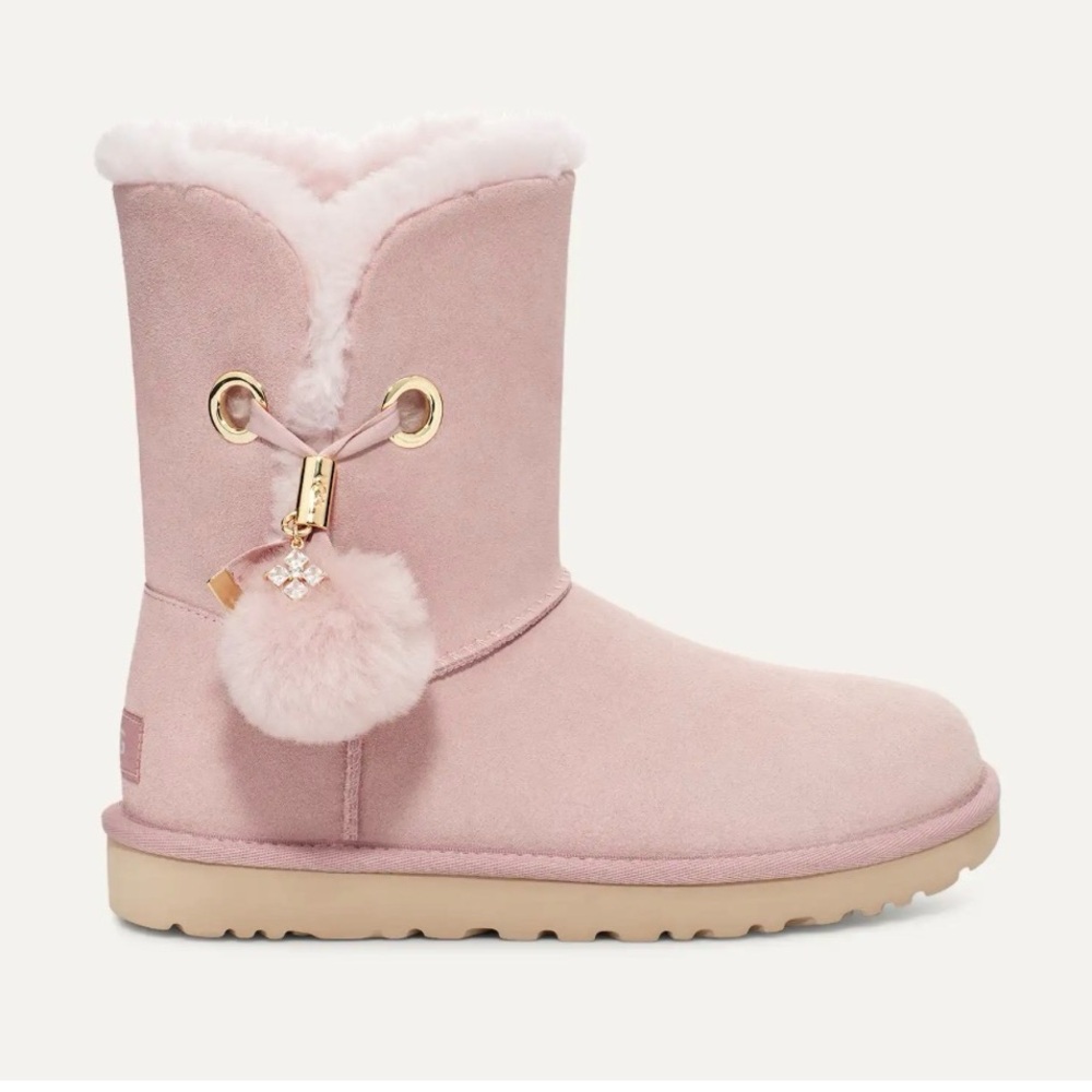 UGG Light Pink Suede Boots with Fur Trim